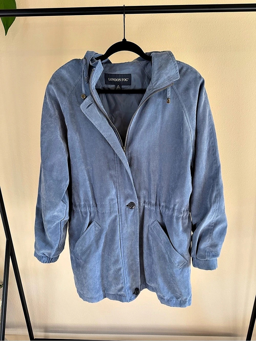 London Fog Hooded Utility Jacket Blue Size Medium